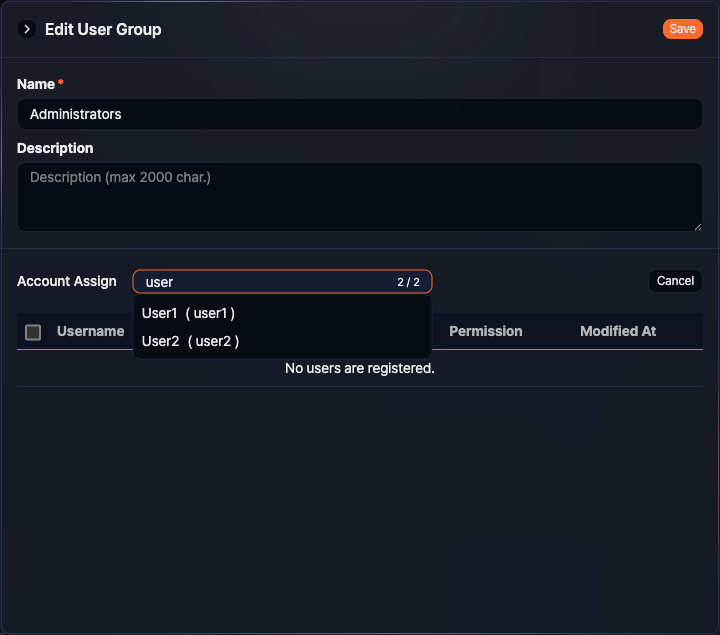 Search and select a user