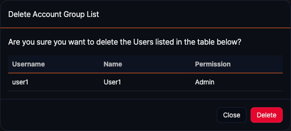 Dialog box to confirm user removal