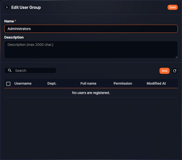 Edit User Group panel
