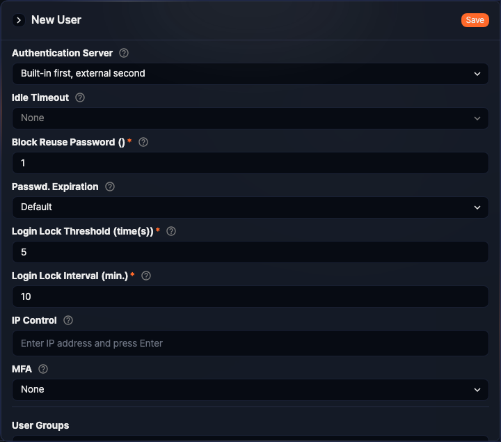 Account security settings