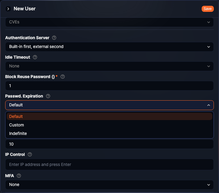 Security settings - Password expiration