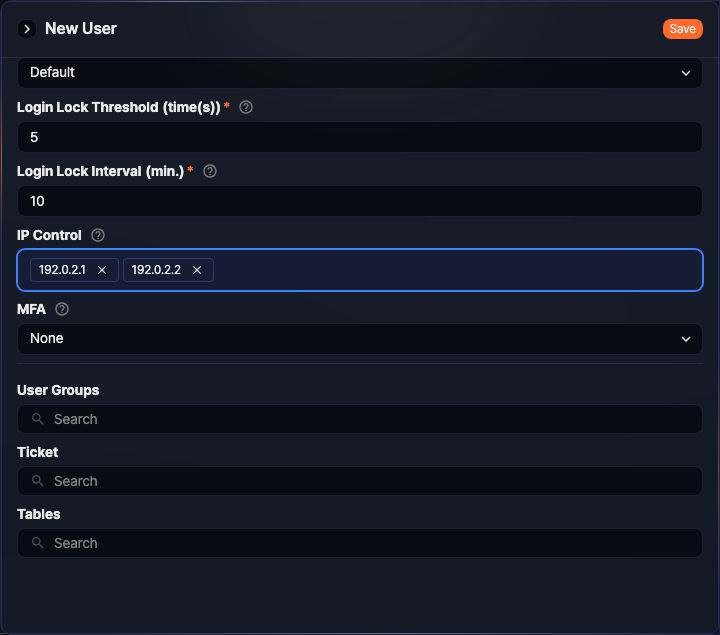 Security settings - Trusted IPs