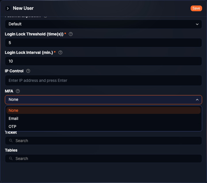 Security settings - MFA