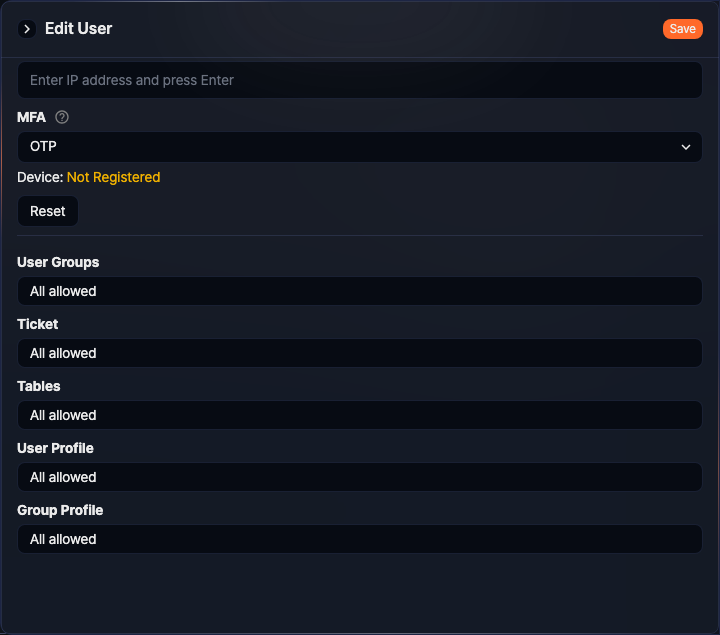 Security settings - MFA device registration status