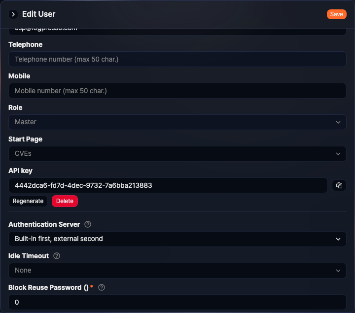 Location of the API key issue button