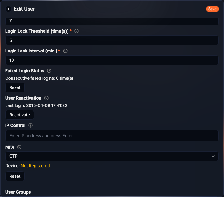 Edit user - Reactivate dormant account