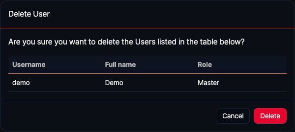Delete user dialog