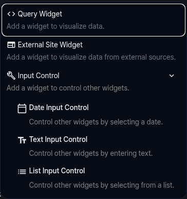 Widget add dropdown menu