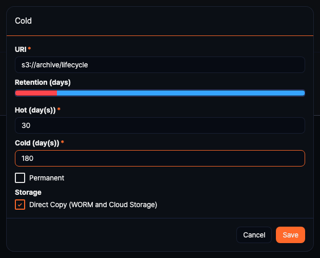 Cold Tier Configuration