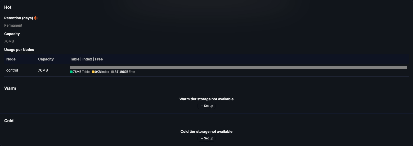Example Screen with Only Hot tier Configured