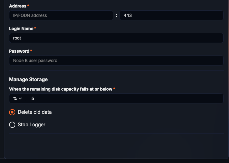 Add Node - Storage Management Settings