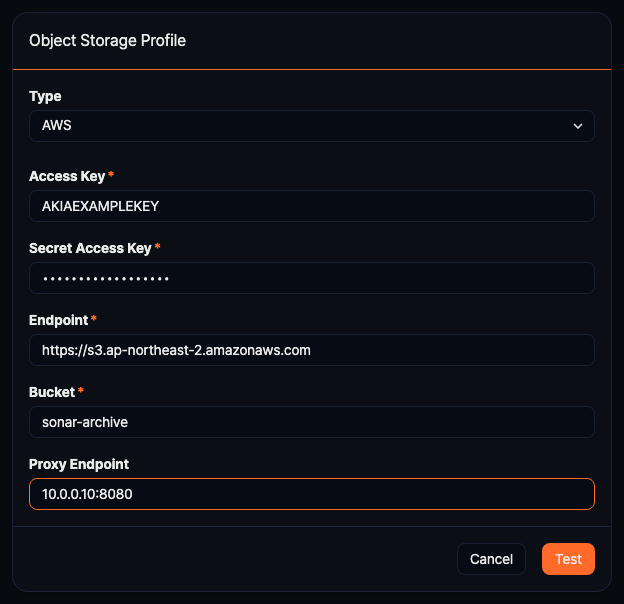 Web Console - Object Storage Profile Information Input