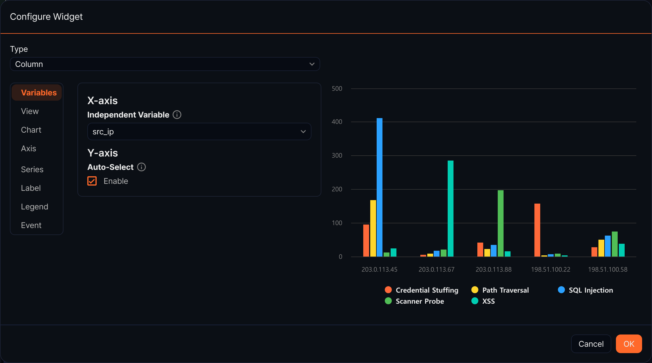 Column chart settings
