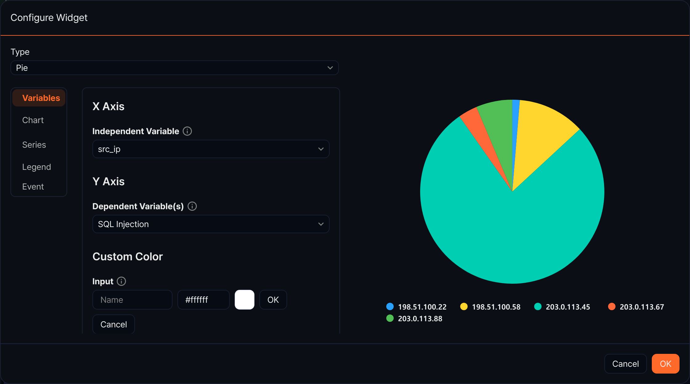 Pie chart settings