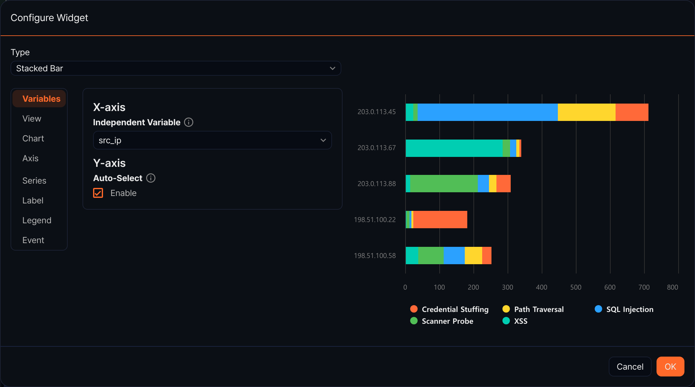 Stacked Bar chart settings