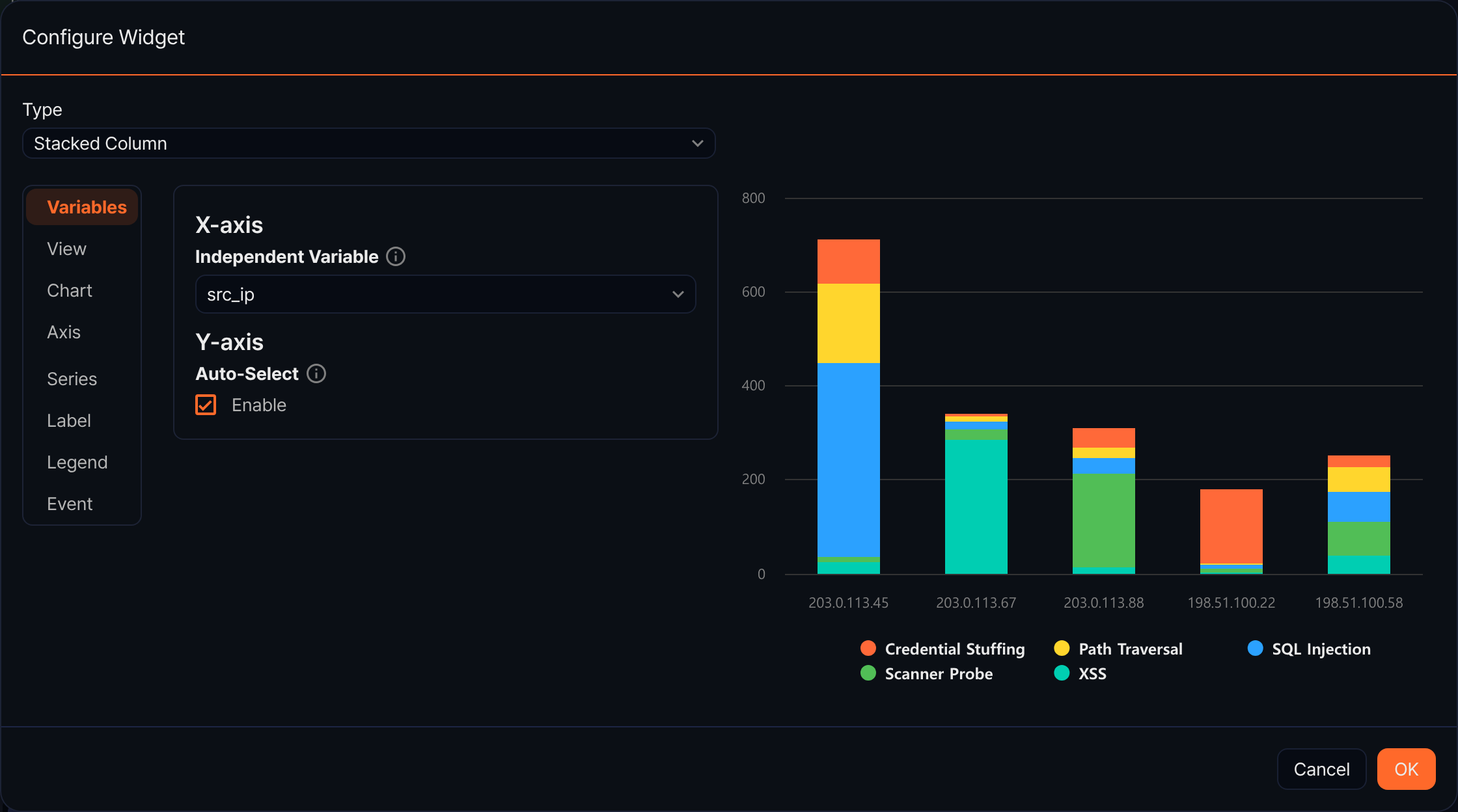 Stacked Column chart settings