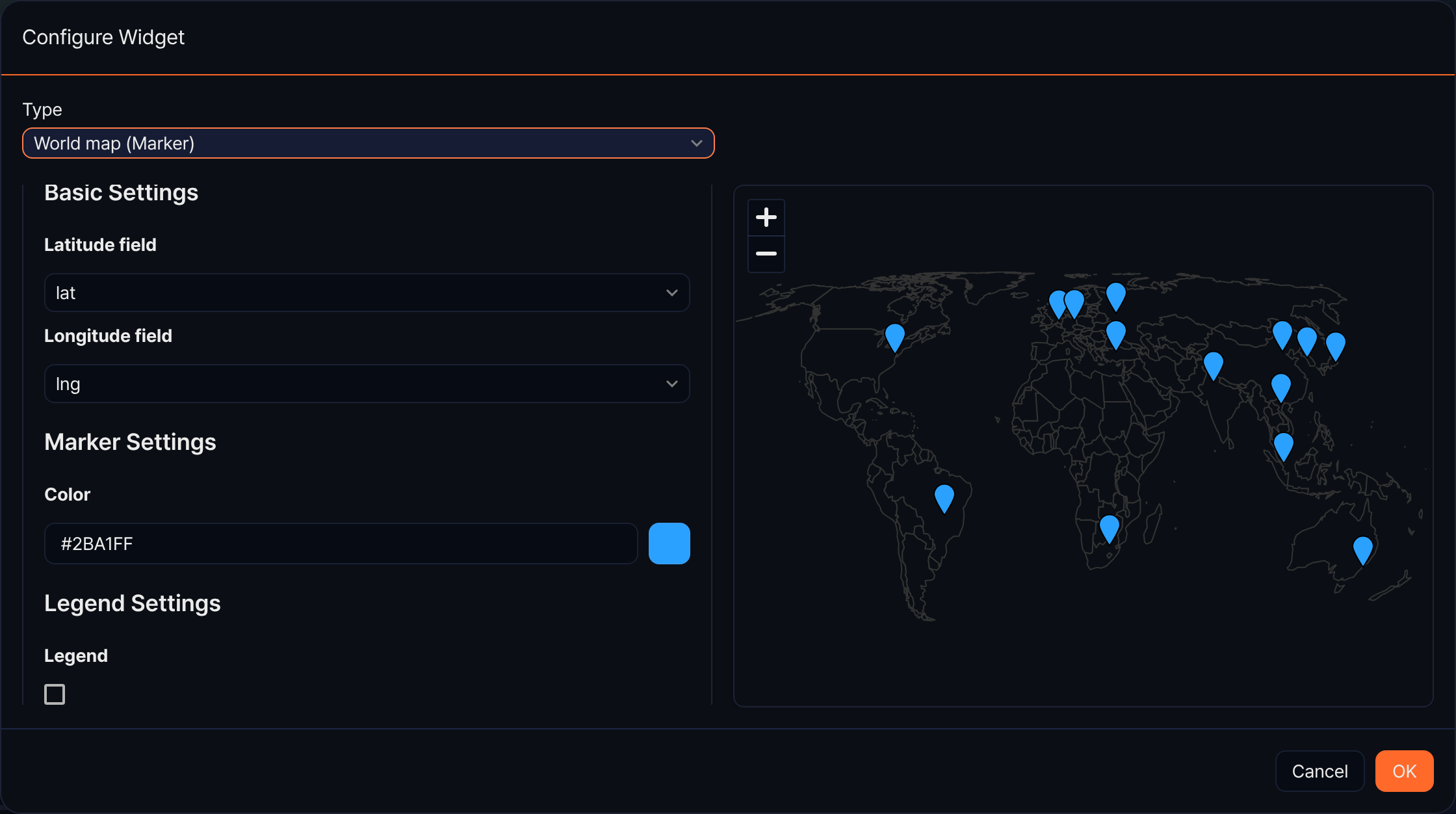 World map (marker) chart settings