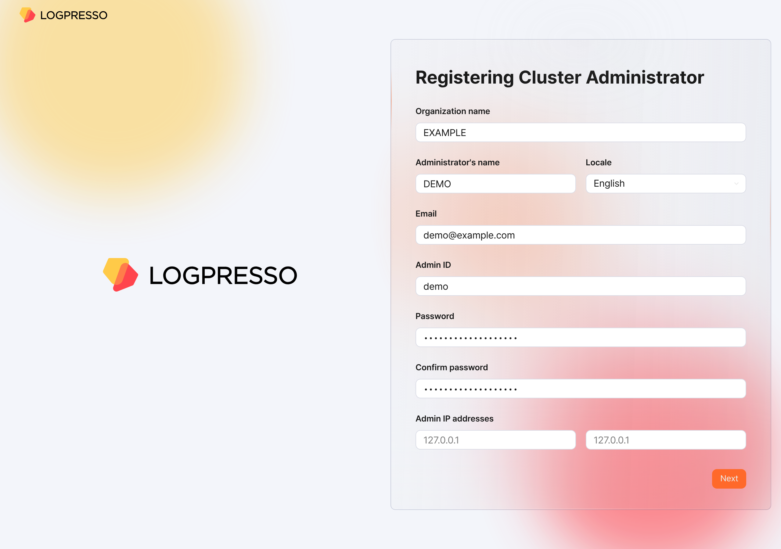 Webインストーラー - Registering Cluster Administrator