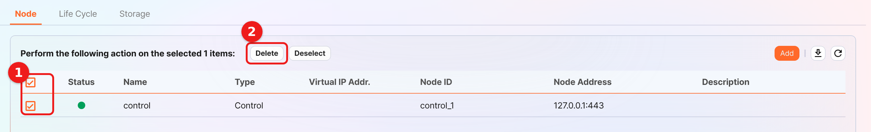 既存のControl Nodeペアの削除