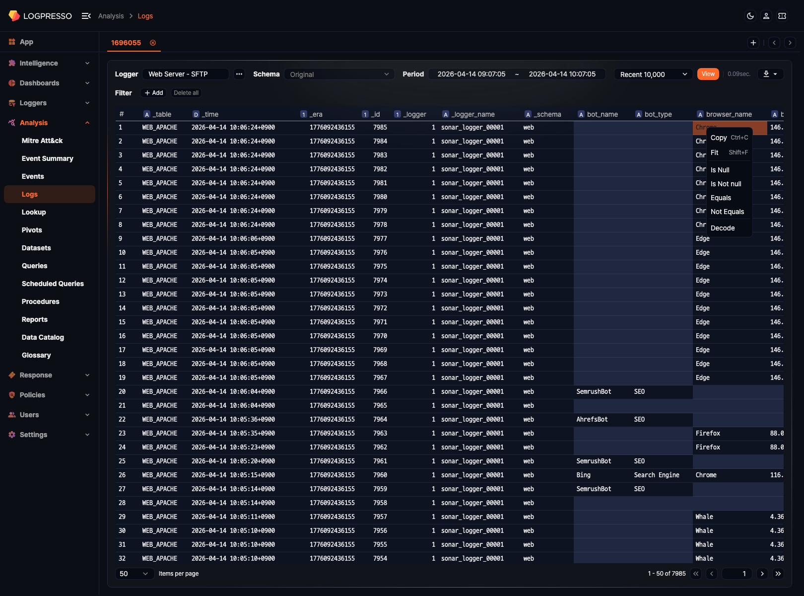 フィールドポップアップメニュー