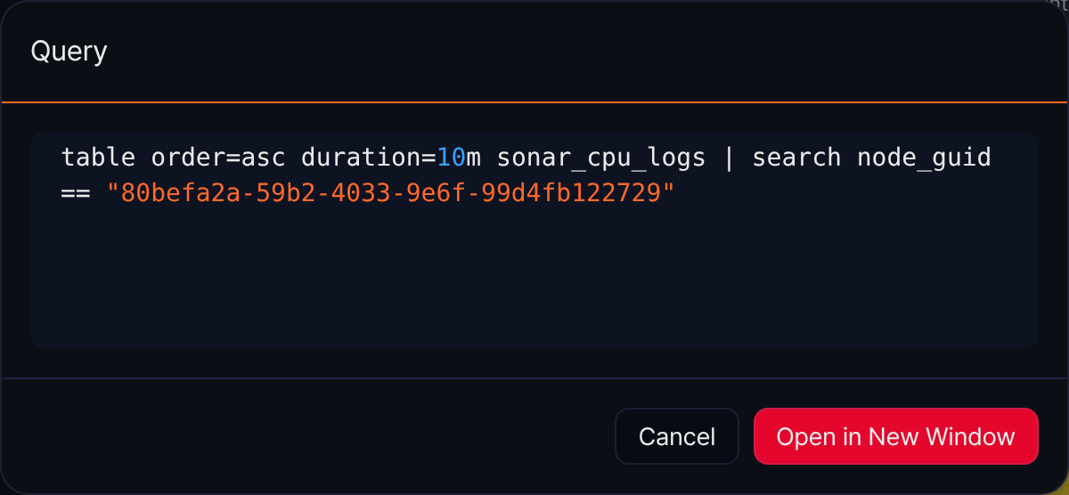 CPU使用率ウィジェットのデータクエリ