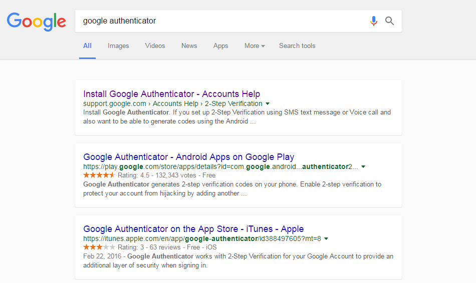 Google Authenticator 앱 검색