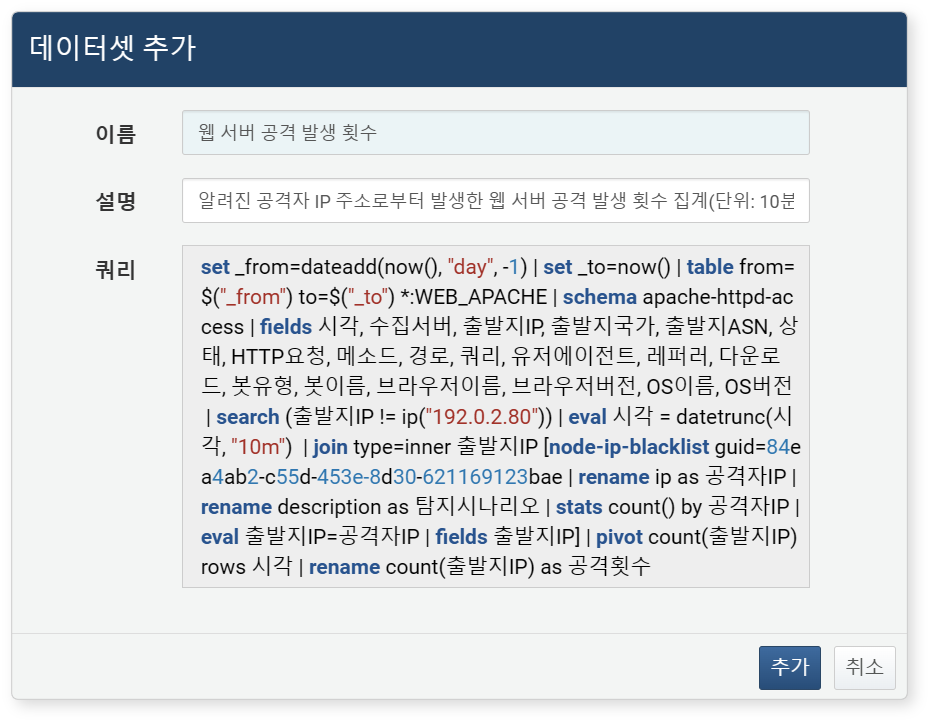 분석 결과 데이터셋 저장