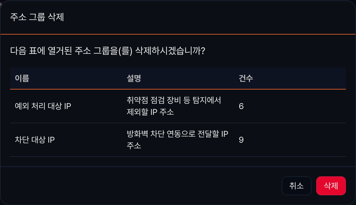 주소 그룹 삭제 확인