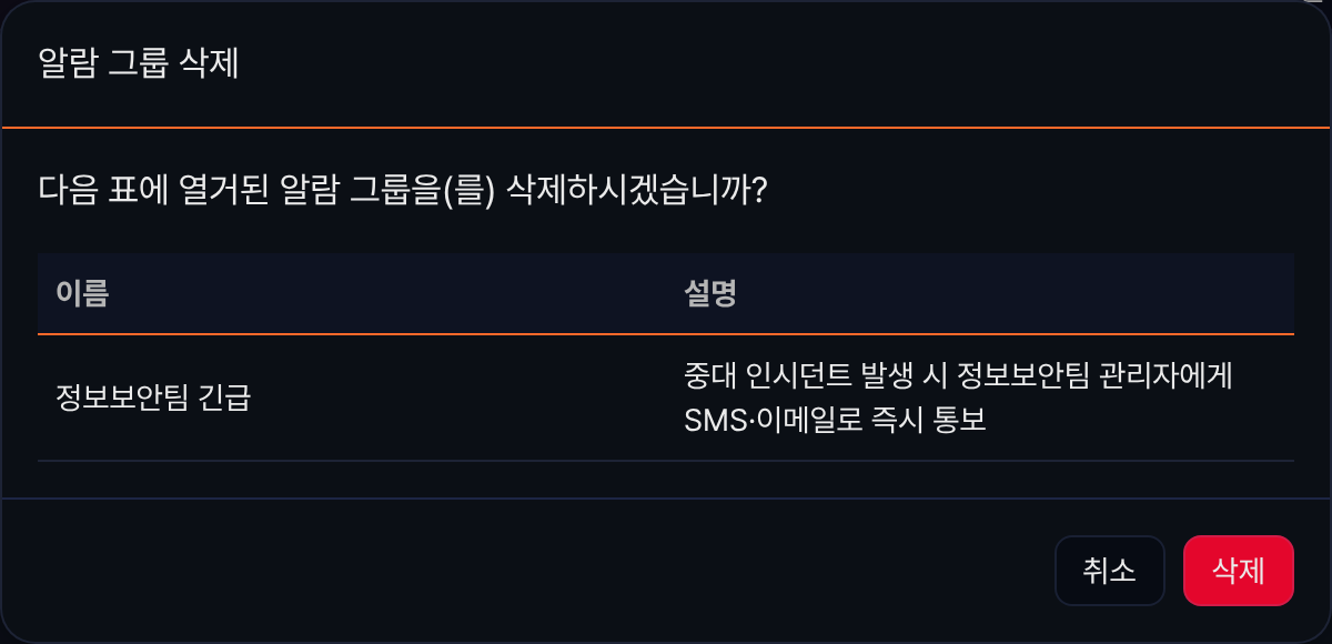 알람 그룹 삭제 확인