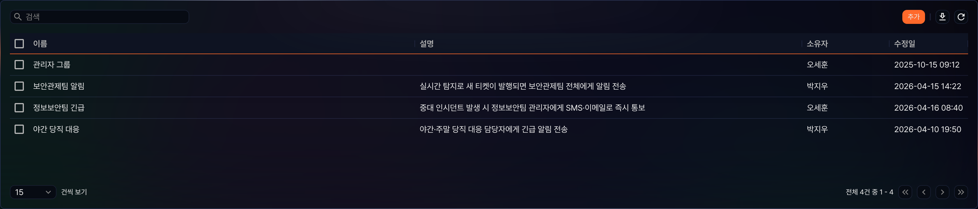 알람 그룹 목록