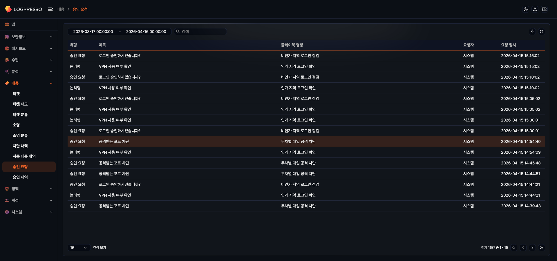 승인 요청 목록