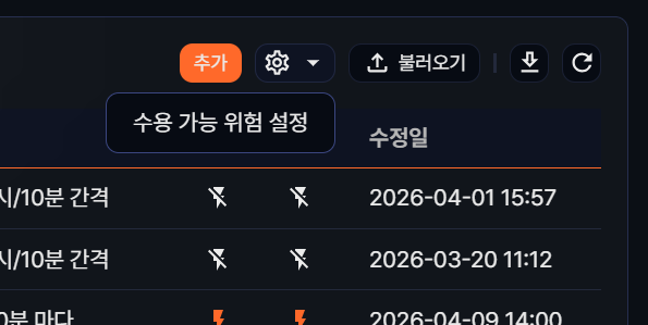 배치 탐지 시나리오 위험 수용 메뉴
