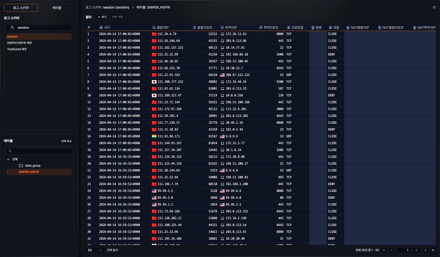 테이블 데이터 조회