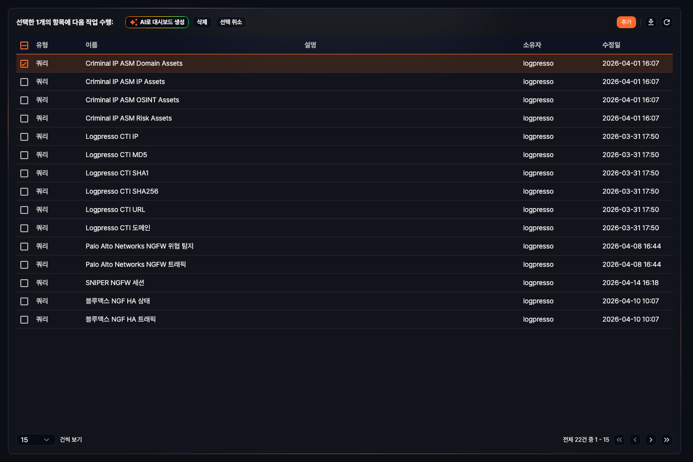 데이터셋 기반 대시보드 자동 생성