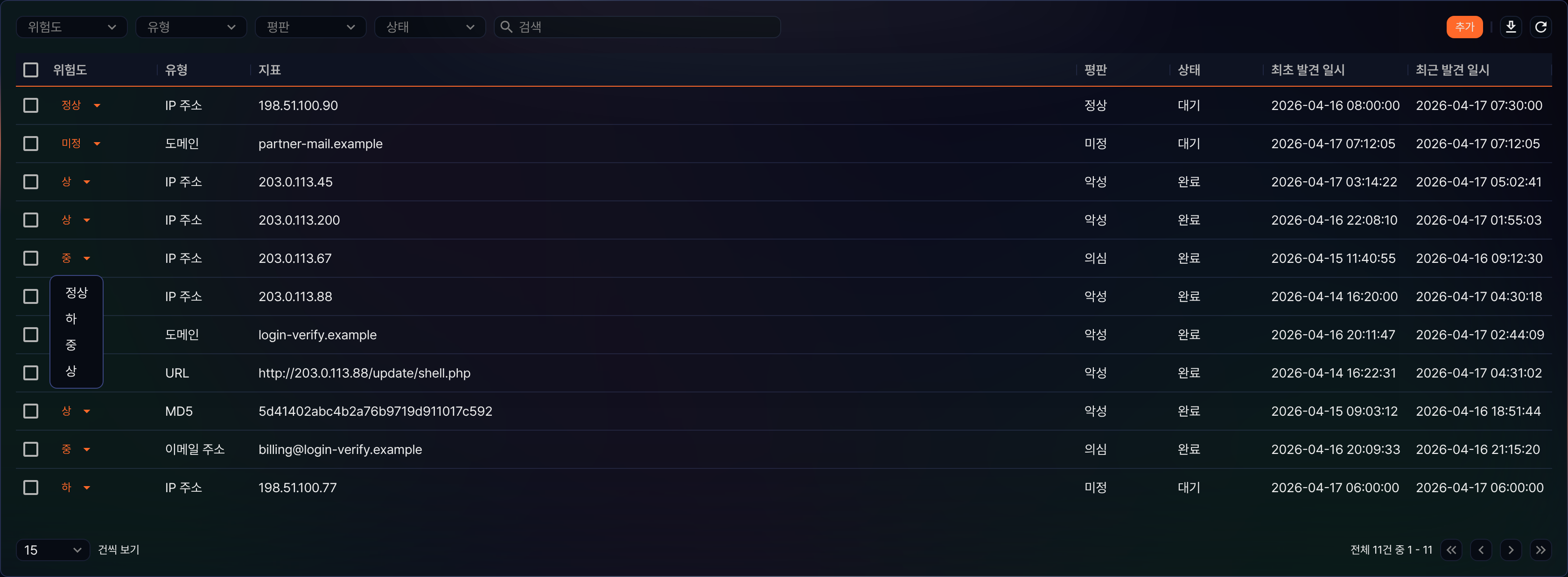 개별 위험도 변경