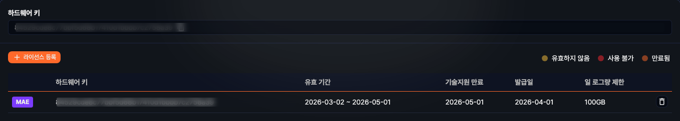 하드웨어 키 목록
