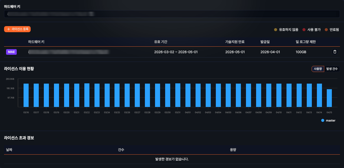 라이선스 조회 화면