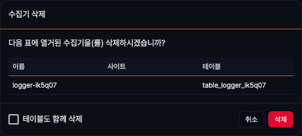 수집기 삭제 대화상자