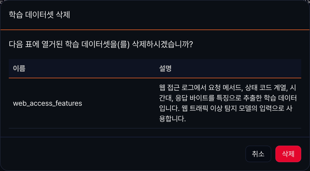 학습 데이터셋 삭제