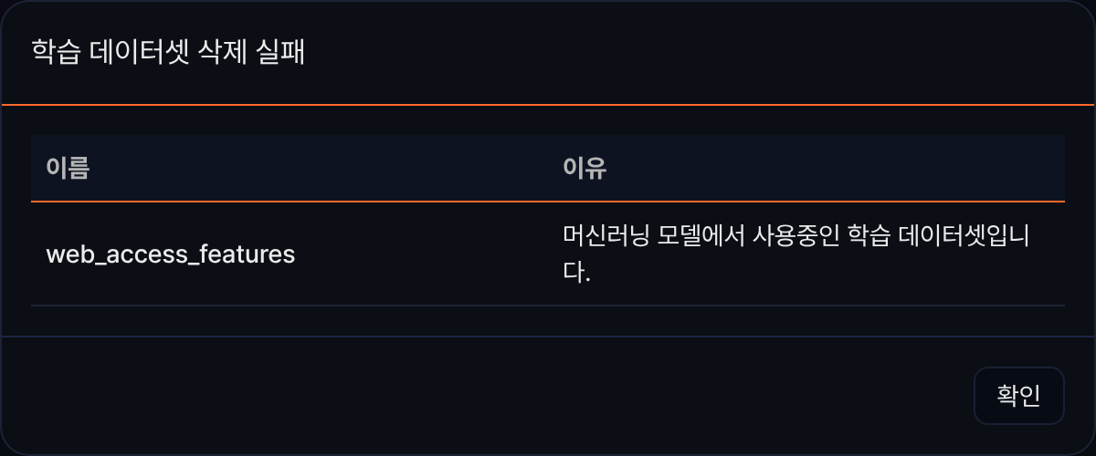 학습 데이터셋 삭제 실패