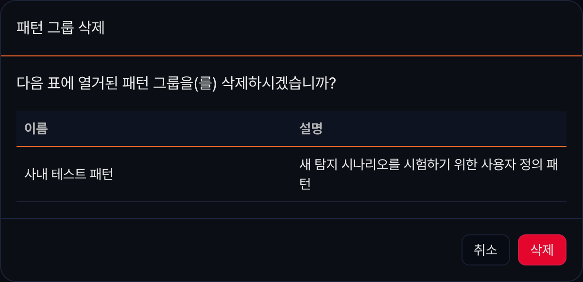 패턴 그룹 삭제 확인