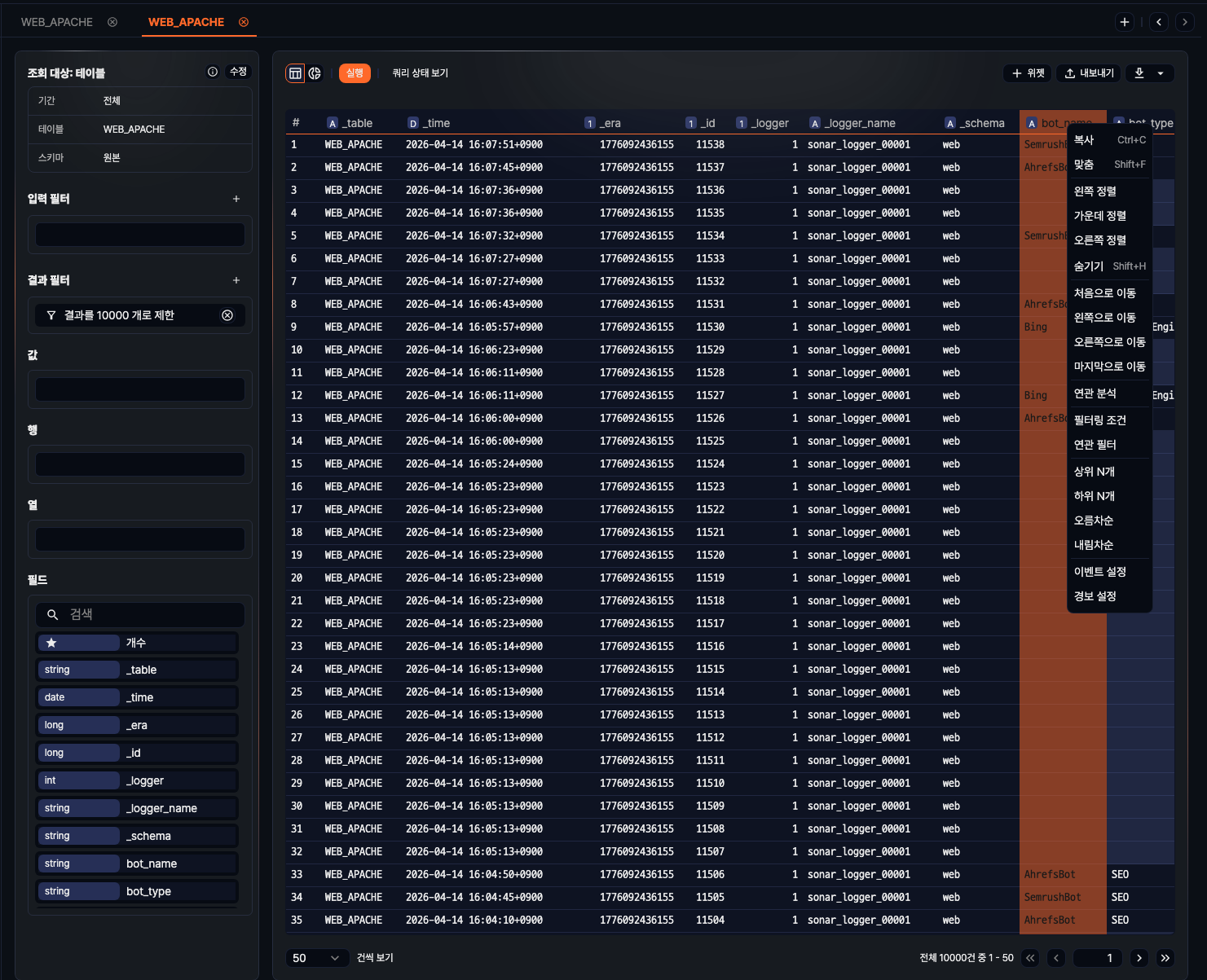 연관 분석 실행