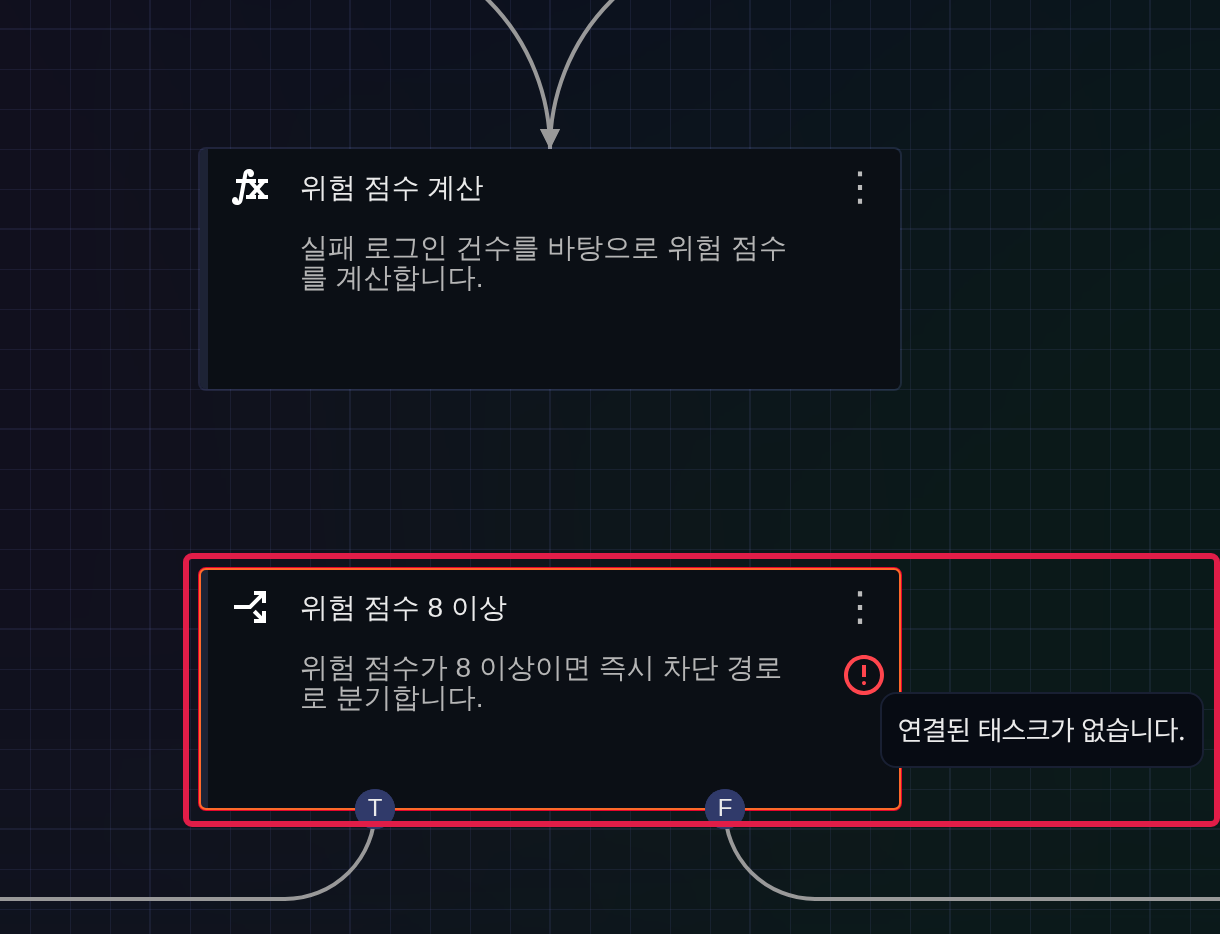 경고 표시 - 연결이 없는 작업