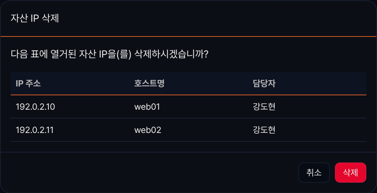 자산 IP 삭제