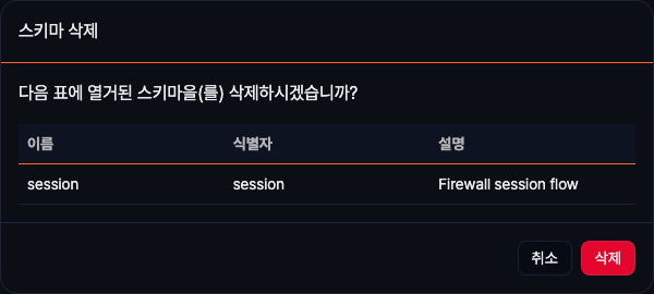 로그 스키마 삭제 대화상자