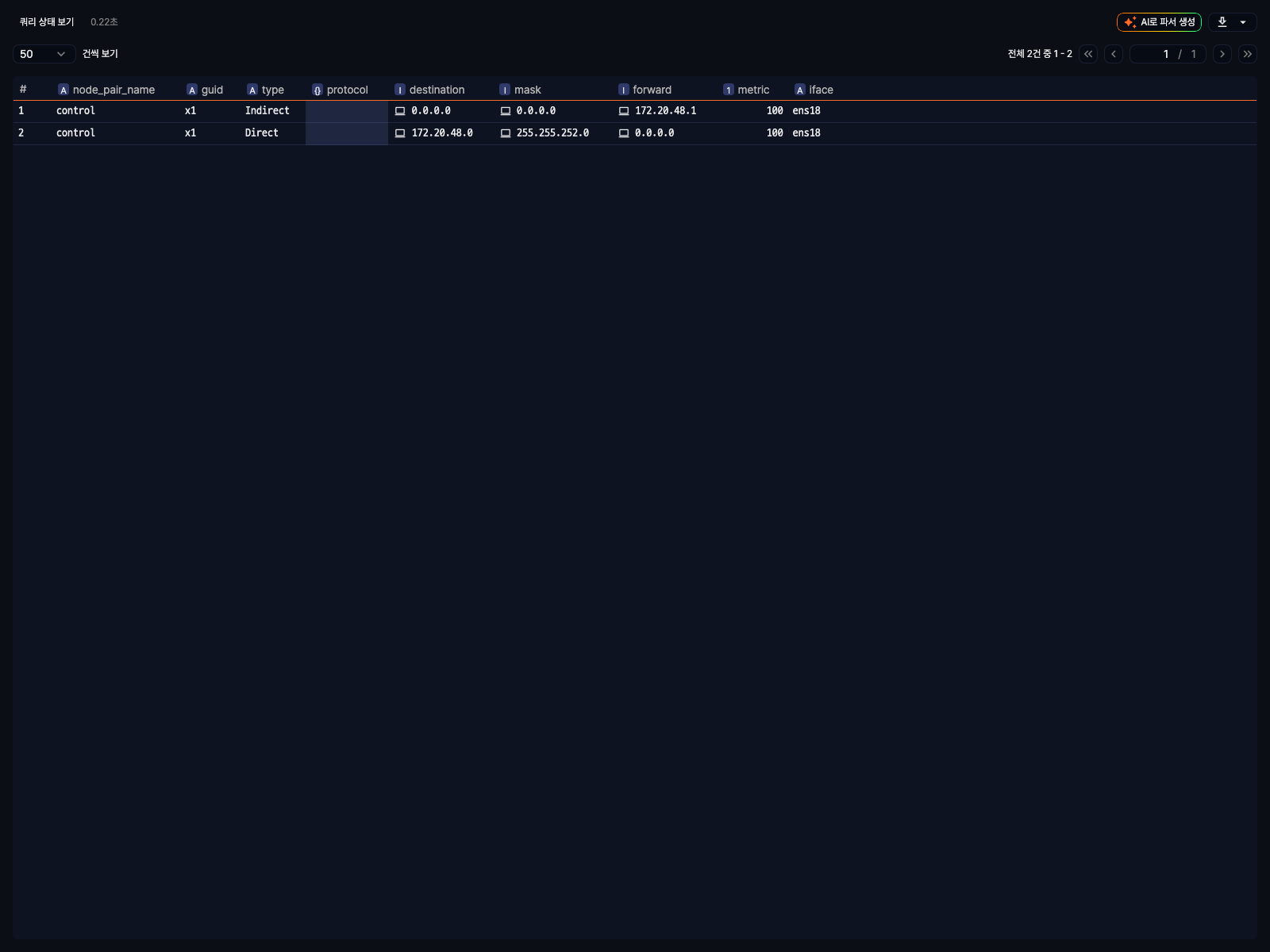 라우팅 테이블 조회