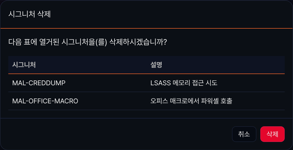 시그니처 삭제 확인