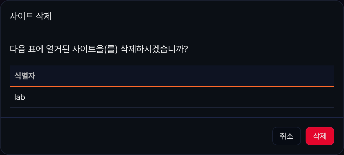 사이트 삭제
