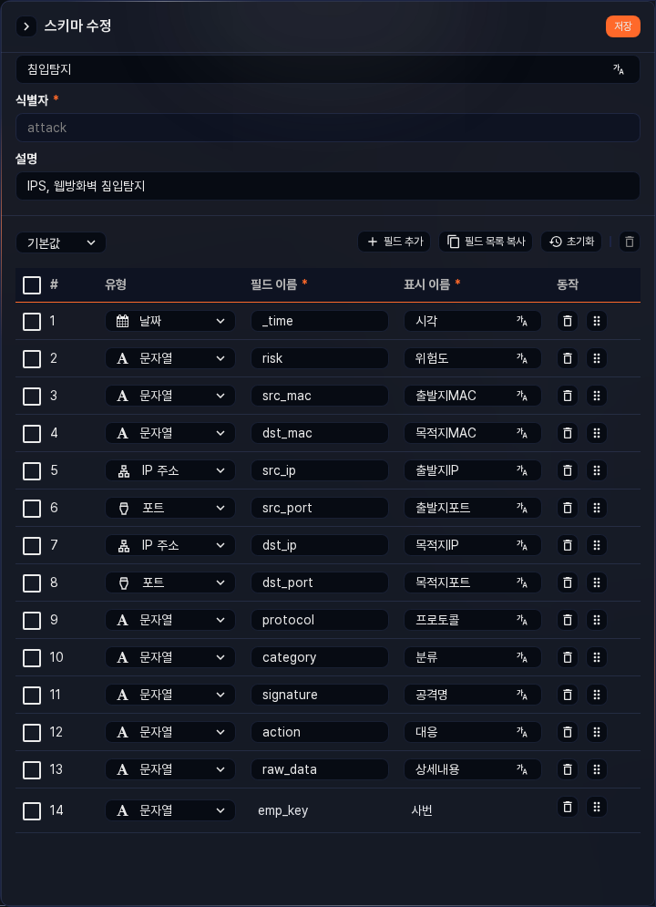 소명대상자 설정예-로그 스키마 설정