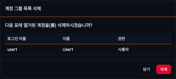 삭제할 계정 확인 대화상자